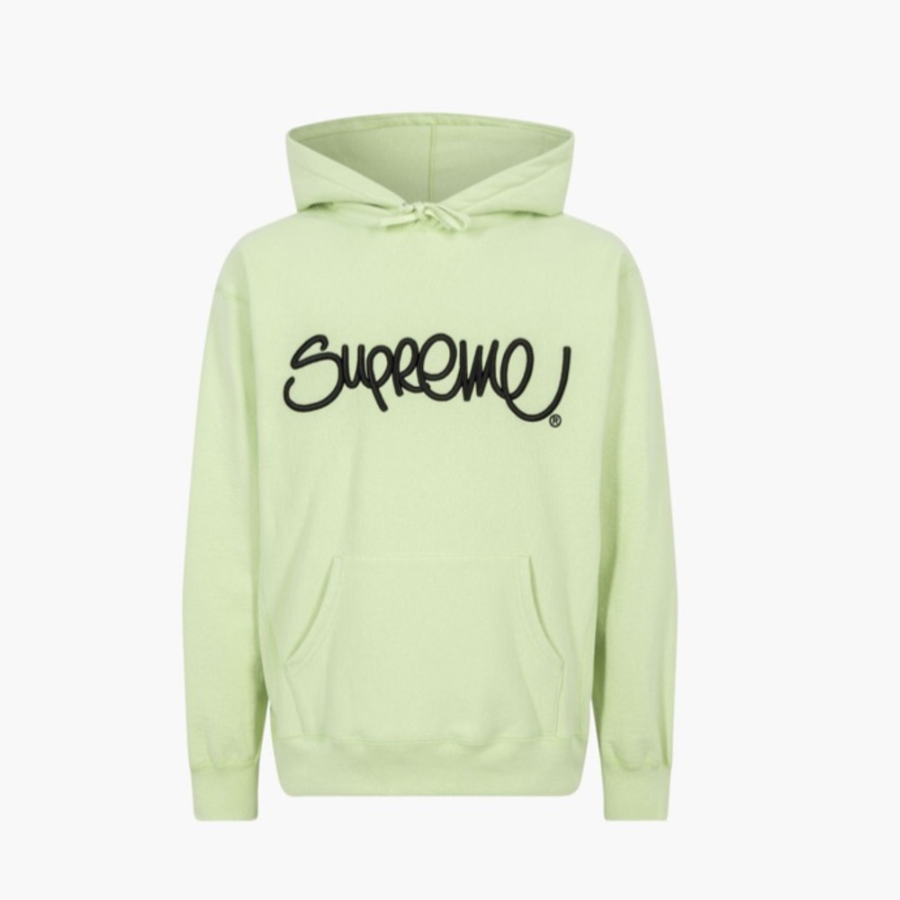supreme raised handstyle hooded sweatshirt pale green size xl